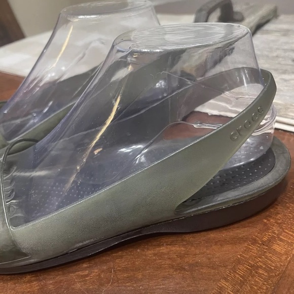 Crocs Shoes  Slingback Flats Translucent Sandals Smoke - Picture 2 of 9